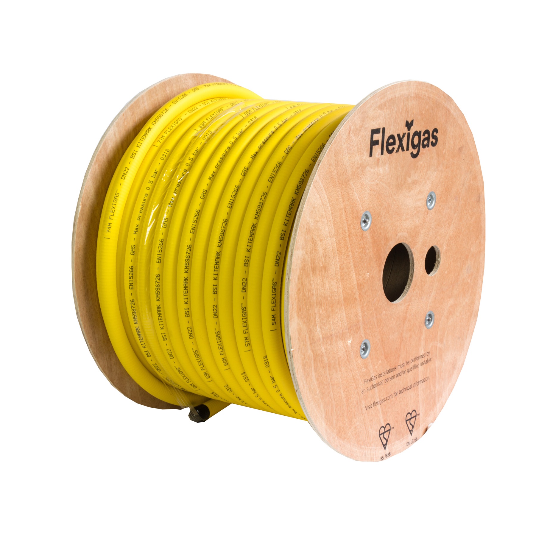 Flexigas CSST yellow corrugated gas pipe on a spool